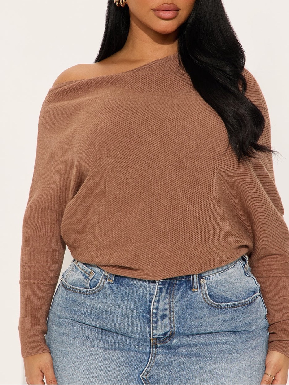 Fashion Nova Mauve-Taupe Ribbed Crew Neck Sweater